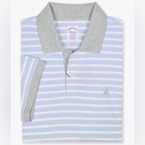 Brooks Brothers Light Blue and Heather Gray Striped Cotton Short Sleeve Polo